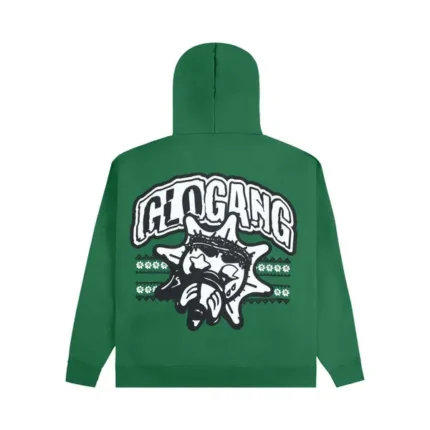 Glo Gang Christmas Hoodie Green Back - Glo Gang Worldwide