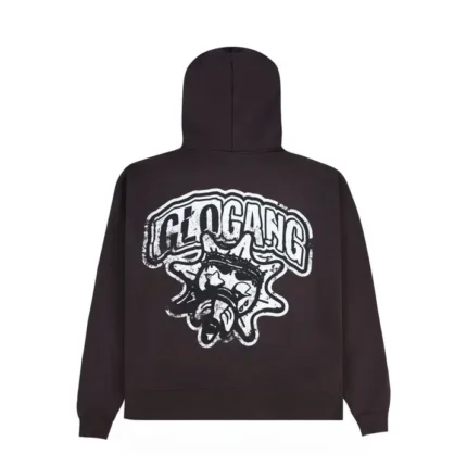 Glo Gang Distressed Logo Zip Up Hoodie Brown Back - Glo Gang Worldwide