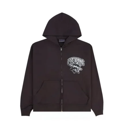 Glo Gang Distressed Logo Zip Up Hoodie Brown - Glo Gang Worldwide
