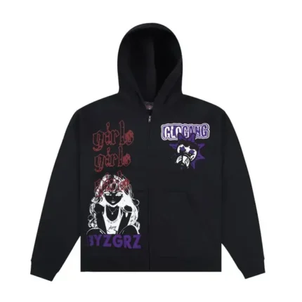 Glo Gang Sun Logo Purple Vert Zip Up Hoodie Black - Glo Gang Worldwide
